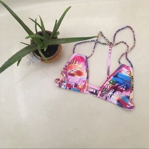 NWOT pink floral bikini top